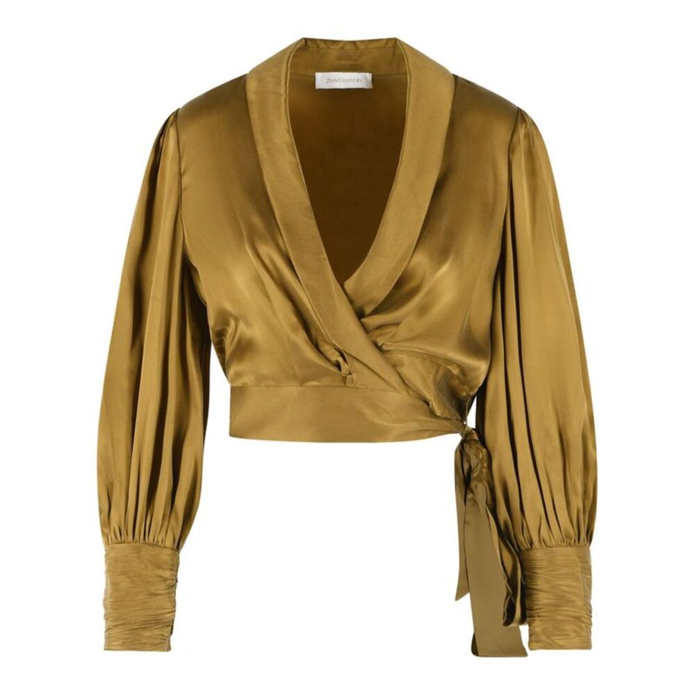 Zimmermann 'Crop Wrap' Olive Silk Blouse Women